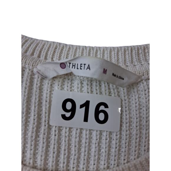 Athleta Merino Wool Blend Womens Sz Medium Chunky Ribbed Cream Crewneck Sweater - Picture 5 of 12